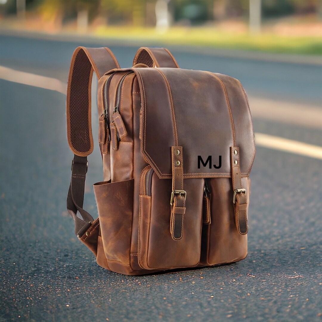 Personalized Full Grain Backpack Rustic Brown Vintage Leather Backpack ...