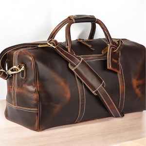 Bolsa de fin de semana de cuero, bolsa de lona de cuero, bolsa de viaje grande, bolsa de exterior personalizada, bolsa de viaje, bolsa de regalo para padrinos de boda, regalo de cumpleaños