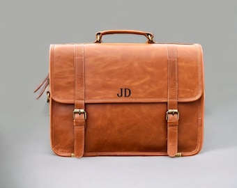 Full grain Cowhide Leather messenger bag Personalized leather laptop bag for Men women Engraved Briefcase Satchel Birthday Gift
