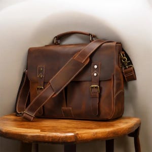 Full Grain Leather 15&quot; Laptop Messenger Bag: Handmade Crossbody Briefcase, Christmas Gift