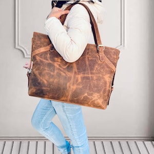 Full Grain Cowhide Leather Tote Personalized Leather Handbag Women Leather Purse leather tote bag women large leather Birthday Gift