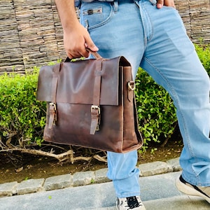 Cowhide Leather messenger bag Personalized laptop bag Brown Messenger Bag Leather Travel bag Leather Briefcase bag Rustic Birthday Gift