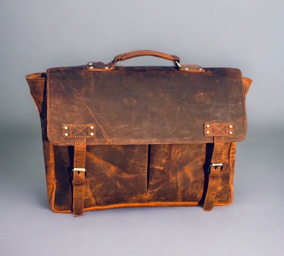 Buy Rustic Brown Cowhide Leather Messenger Bag Personalized Leather Laptop Bag Leather Briefcase Leather Satchel Full Grain Christmas Gift Online in India Etsy