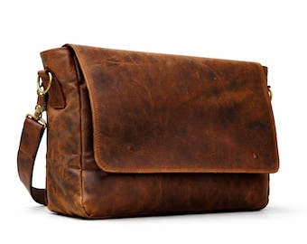 Bolso bandolera de piel flor: bolso universitario personalizado para portátil, bolso bandolera de piel negra, bolso de piel para portátil, regalo de aniversario.