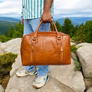 20“ Leather Duffle Bag, Personalized Leather Travel Bag, Leather Weekend Travel Luggage bag Overnight Bag Leather Holdall Bag Christmas Gift