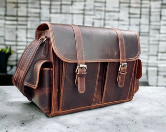 Vintage cowhide Leather Camera bag DSLR Camera Case Vintage Leather Canon Camera Bag Personalized Leather Bag Padding Birthday Gift
