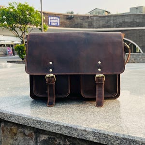 Cowhide Leather messenger bag Personalized laptop bag Brown Messenger Bag Leather Travel bag Leather Briefcase bag Rustic Birthday Gift