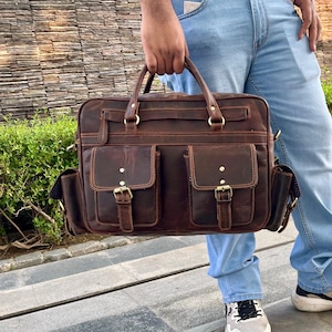 Handmade leather laptop bag Leather Messenger Bag for men and women Personalized cowhide leather briefcase leather shoulder bag 18 inch bag