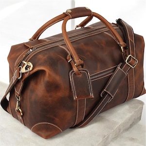 Leather Duffle Bag, Large Travel Bag, Mens Leather Weekend Bag, Personalized Outdoor Bag, Holdall Bag Groomsmen Gift Bag Birthday Gift
