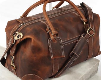 Handmade Full Grain Leather Duffle Bag: Personalized Travel Holdall, Monogrammed Overnight Leather Weekender bag Customize bag BirthDay Gift