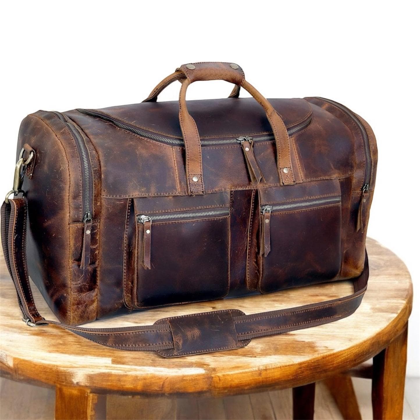 Rustic Brown Leather Duffel Bag, Handmade Leather Travel Bag, Monogrammed Leather Duffle Bag, Overnight Carry on Bag, Leather Weekender Bag
