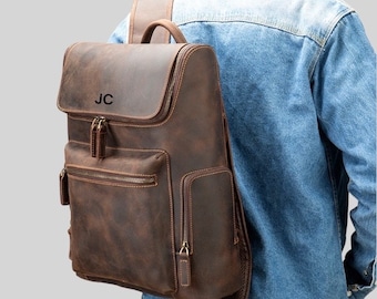 Handmade Leather 18-Inch Backpack: Vintage Cowhide Rucksack, Valentine's Day Gift