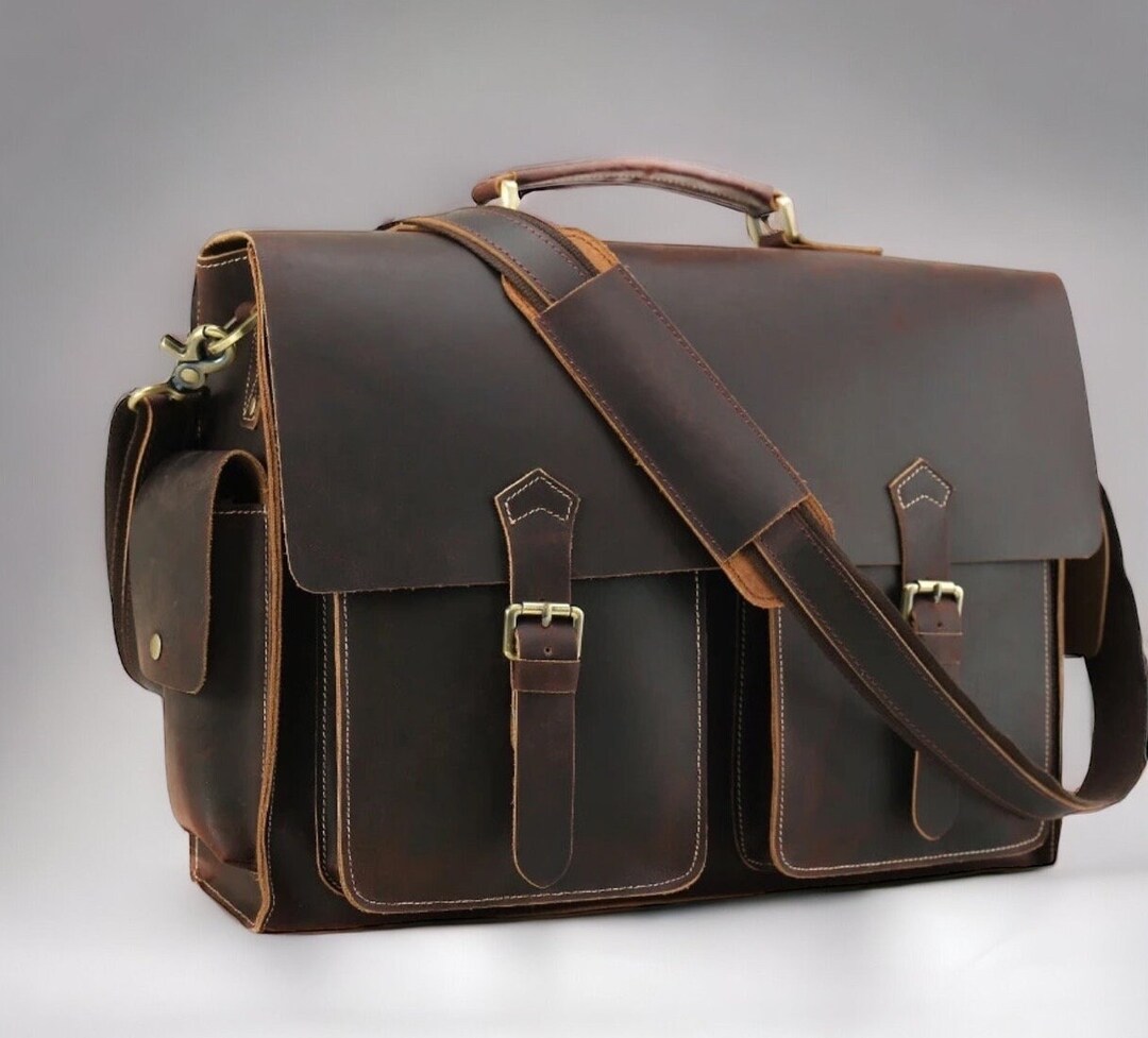 Handmade Leather Messenger Bag for Men Vintage Brown Cowhide Leather