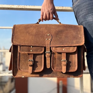 Personalized Leather Messenger Bag, Full grain Cowhide Leather Laptop Bag Men Leather Bag Briefcase Rustic Leather Bag Birthday Gift