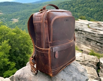18Inch Leather Backpack Personalized Full Grain Leather Backpack Leather College Backpack men women Rucksack Backpack Birthday gift