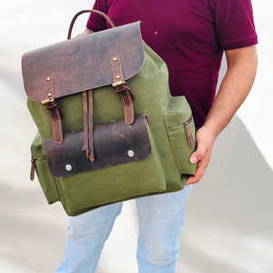 Canvas outdoor backpack, Unisex canvas backpack, Water resistant travel backpack, School Laptop travel work backpack, Birthday Gift