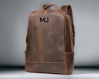 Genuine BOULDER RIDGE Tan Leather Backpack Rucksack Front 