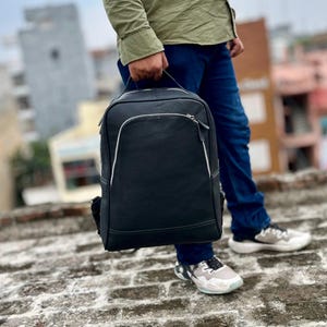 Leather backpack men, leather laptop backpack, black work backpack, casual city backpack, gift for boyfriend, travel backpack