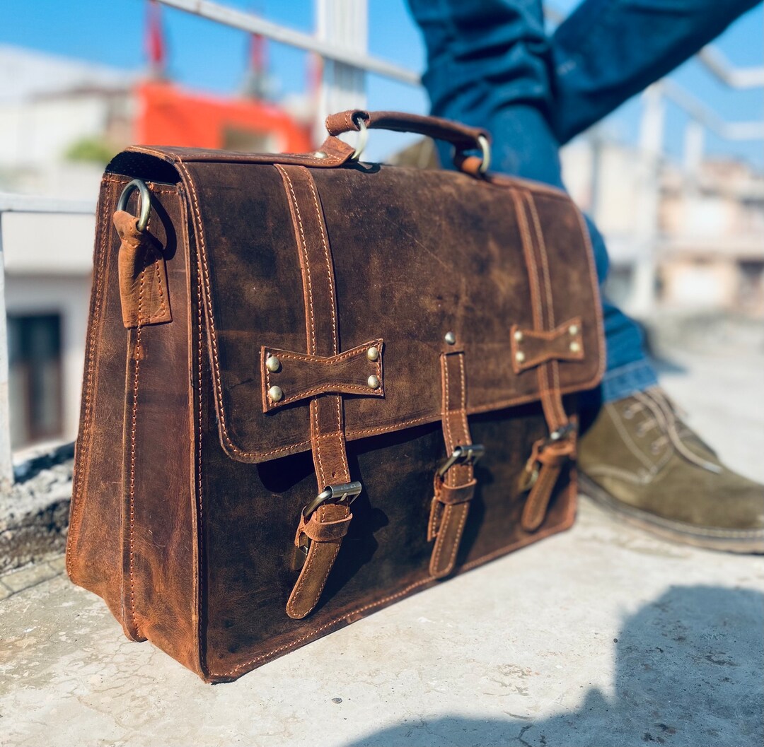 Full Grain Cowhide Leather Messenger Bag Mens Messenger Bag Etsy