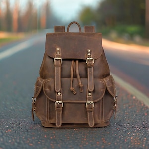 Handgemachter Vintage Crazy Horse Leder Rucksack Reiserucksack College Tasche Hipster Rucksack Leder Rucksack College Tasche Geburtstagsgeschenk