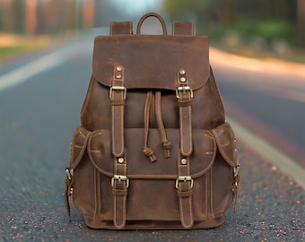 Handmade Vintage Crazy Horse Leather Backpack Travel Backpack college bag Hipster Backpack Leather Rucksack College Bag Birthday Gift