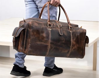 Full Grain Cowhide leather Duffel bag, Personalized leather Weekender bag, Handmade leather Duffle bag Overnight Travel Birthday Gift