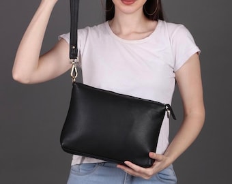 Leather Satchel, Small Crossbody Bag, Black Leather Handbag, Leather Shoulder bag, Leather sling bag, College bag Gift Mother's Day Special