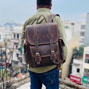 Full Grain Leather Backpack for men 15 inch laptop bag School Bag Leather Rucksack Daypack Men Travel Backpack laptop bag Gifts for him her