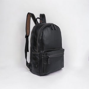 Black Cowhide Leather Laptop Backpack – Minimalist Handmade Unisex Bag – Personalized Office & Travel Backpack with Laptop Compartment