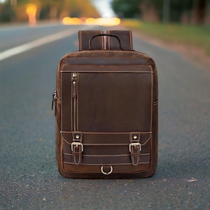 Full Grain Cowhide Leather Backpack for Men and Women – Handmade Travel Backpack with Laptop Compartment – Durable Vintage Leather Rucksack