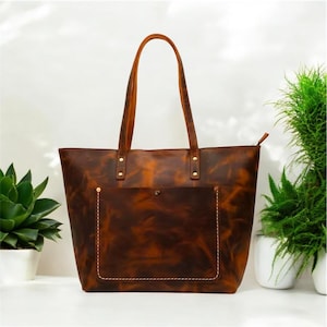 Full Grain Cowhide Leather Tote Personalized Leather Handbag Women Leather Purse leather tote bag women large leather bag Birthday Gift