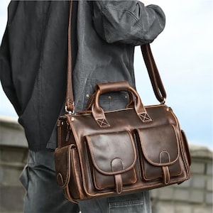 Leather laptop briefcase for men, Leather business bag, Leather office bag, Custom leather briefcases mens, Leather laptop work bag