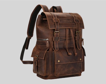 Handmade Cowhide Leather Laptop Backpack: Personalized Travel Rucksack, Monogrammed Leather Travel backpack Hipster Bag Birth Day Gift