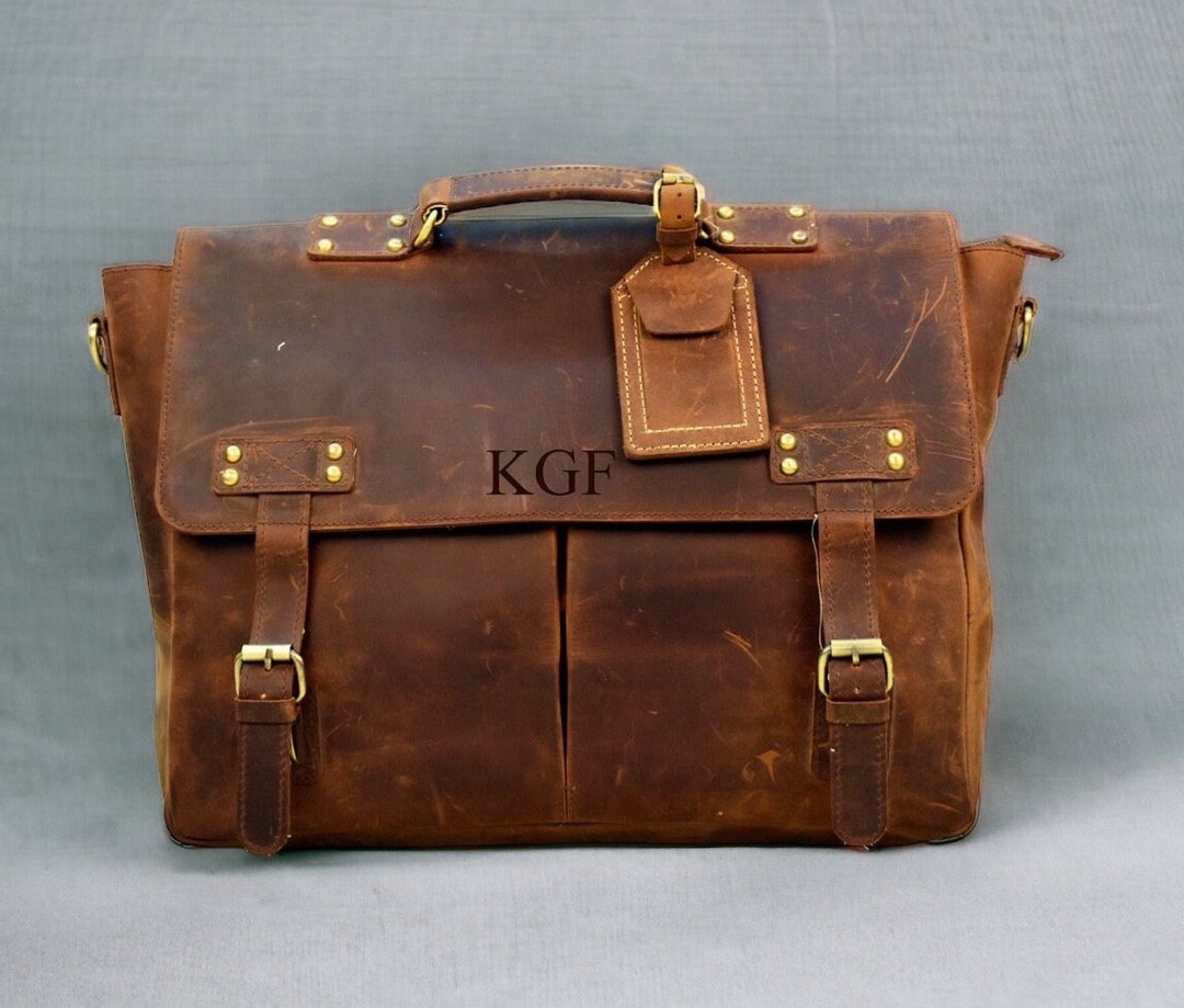 Handmade 18 Inch Leather Messenger Bag Full Grain Cowhide Leather