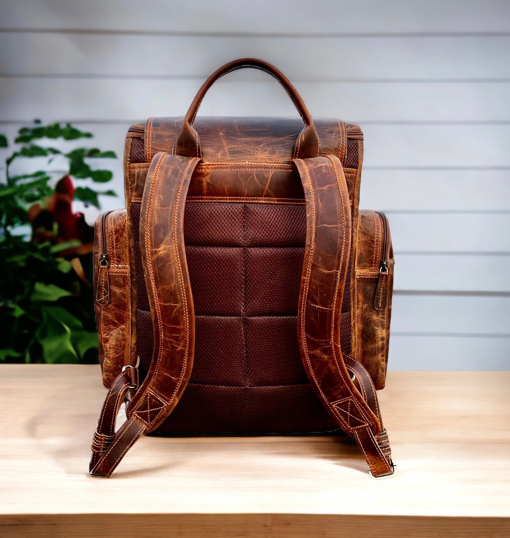 Personalized Leather Backpack, Brown Leather Laptop Backpack, Rucksack