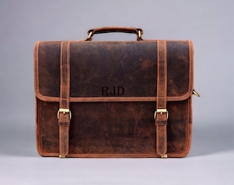 Personalized Leather Briefcase, Leather Messenger Bag, Full Grain Leather Laptop Bag, Classic Handbag Crossbody Bag, Best Gift for men
