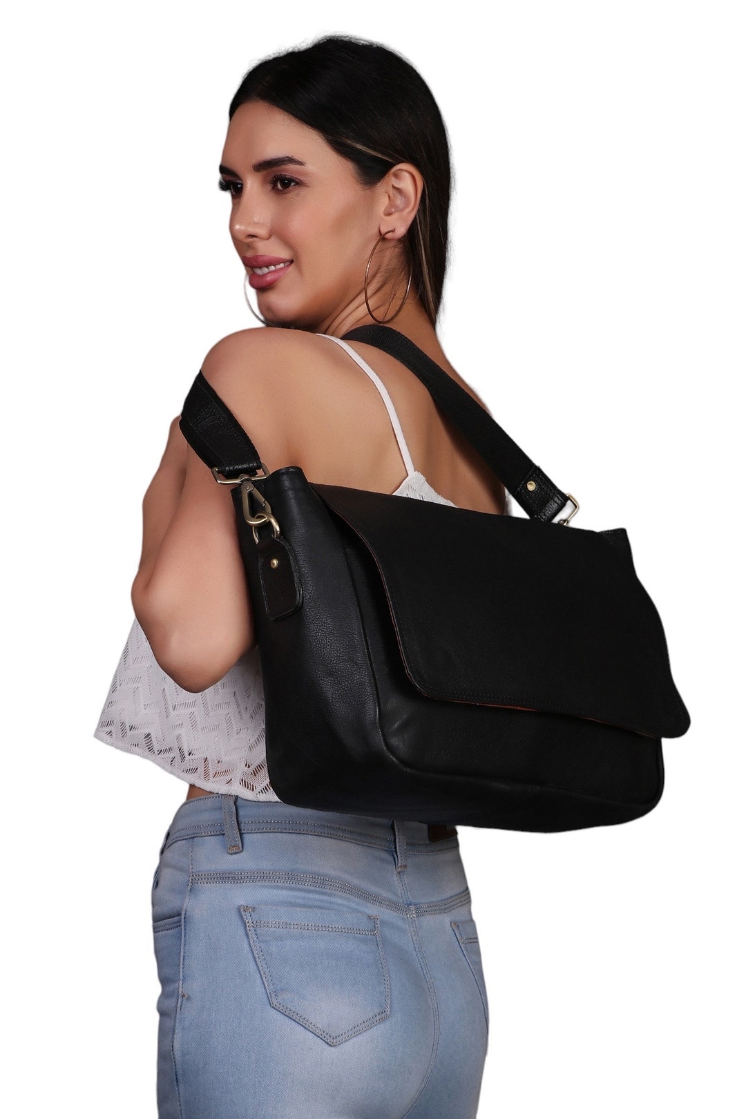 Black Leather Messenger Bag Black Cowhide Leather Laptop Bag