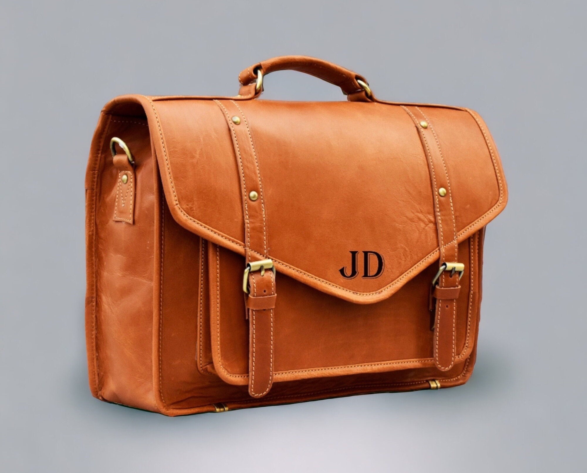 Leather Briefcase, Engraved Leather Messenger Bag, Personalised Laptop