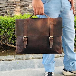 Handmade Brown Leather Messenger Bag, Full Grain Cowhide Leather Laptop Bag, 18 Inch Leather Laptop Bag, Leather Briefacse, Leather Satchel