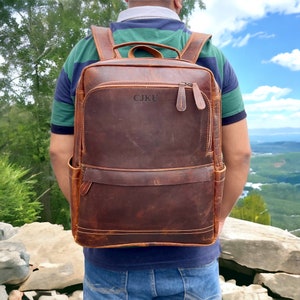 Personalisierter Rindsleder Rucksack Vintage Leder Rucksack für Männer Frauen Leder Rucksack Distress Brown Rucksack Geburtstagsgeschenk