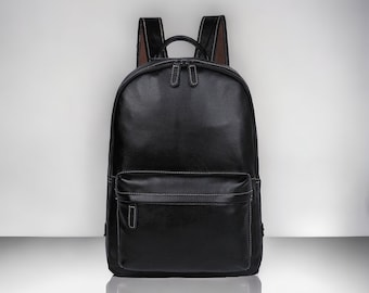 Mochila para laptop em couro bovino preto: Bolsa de viagem/escritório unissex feita à mão, mochila de couro personalizada, estilo hipster, ideal para caminhadas.