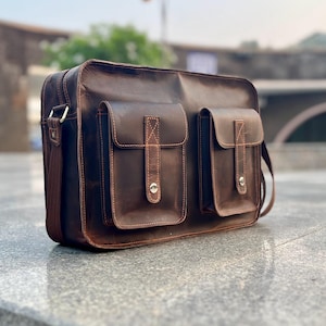 Retro brown leather messenger bag Personalised leather laptop bag, Handmade leather Crossbody bag, Leather shoulder bag, Leather Travel bag