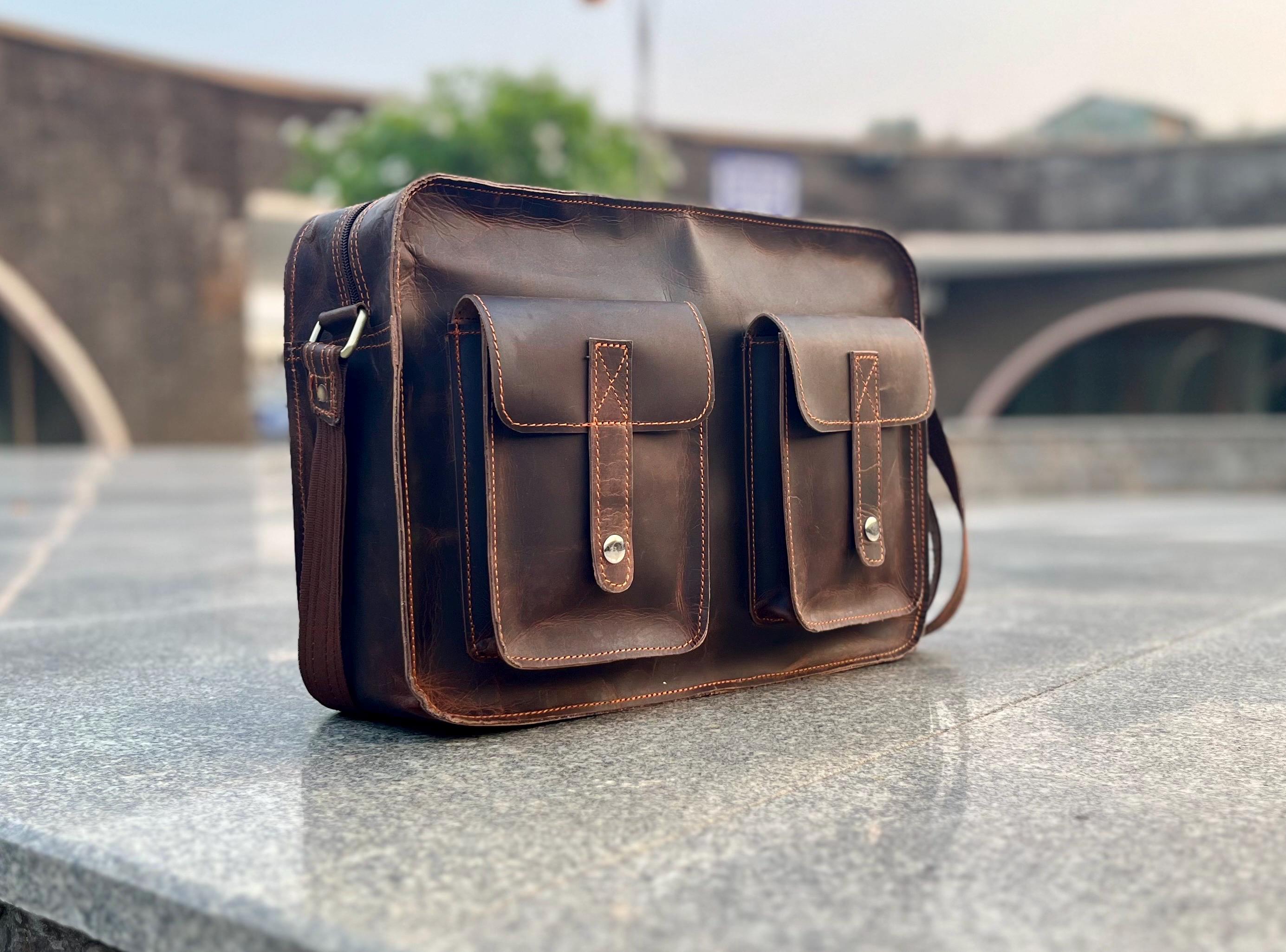 Retro brown leather messenger bag Personalised leather laptop bag, Handmade leather Crossbody bag, Leather shoulder bag, Leather Travel bag