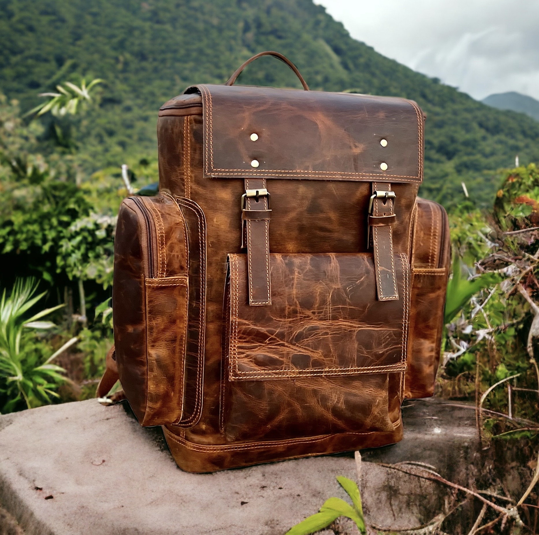 Personalized Leather Backpack, Brown Leather Laptop Backpack, Rucksack