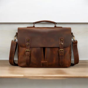 Rustic brown cowhide leather messenger bag, Vintage brown leather laptop bag Leather satchel Monogrammed leather Briefcase Birthday Gift
