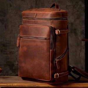 Handmade Brown Leather Backpack Leather laptop backpack Leather Rucksack 18 inch leather laptop bag Hiking backpack Birthday Gift