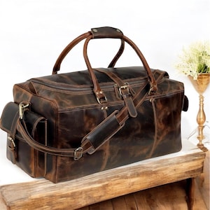 Custom Leather Duffle Bag Handmade Leather Weekender Gym Bag Personalized Gift for Him Vacation Duffel Bag-Travel Bag Birthday Gift