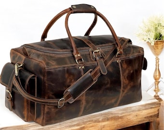 Custom Leather Duffle Bag Handmade Leather Weekender Gym Bag Personalized Gift for Him Vacation Duffel Bag-Travel Bag Birthday Gift