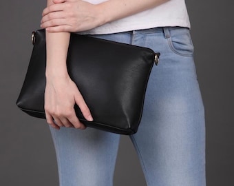 Full Grain Leather Crossbody Bag: Personalized Cowhide Messenger, Black Leather Sling Bag Handmade Travel Shoulder Bag Minimalist Handbag