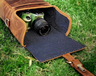Handmade Leather DSLR camera bag Nikon camera case Personalized Leather camera case Canon Camera bag Travel Crossbody Birthday Gift